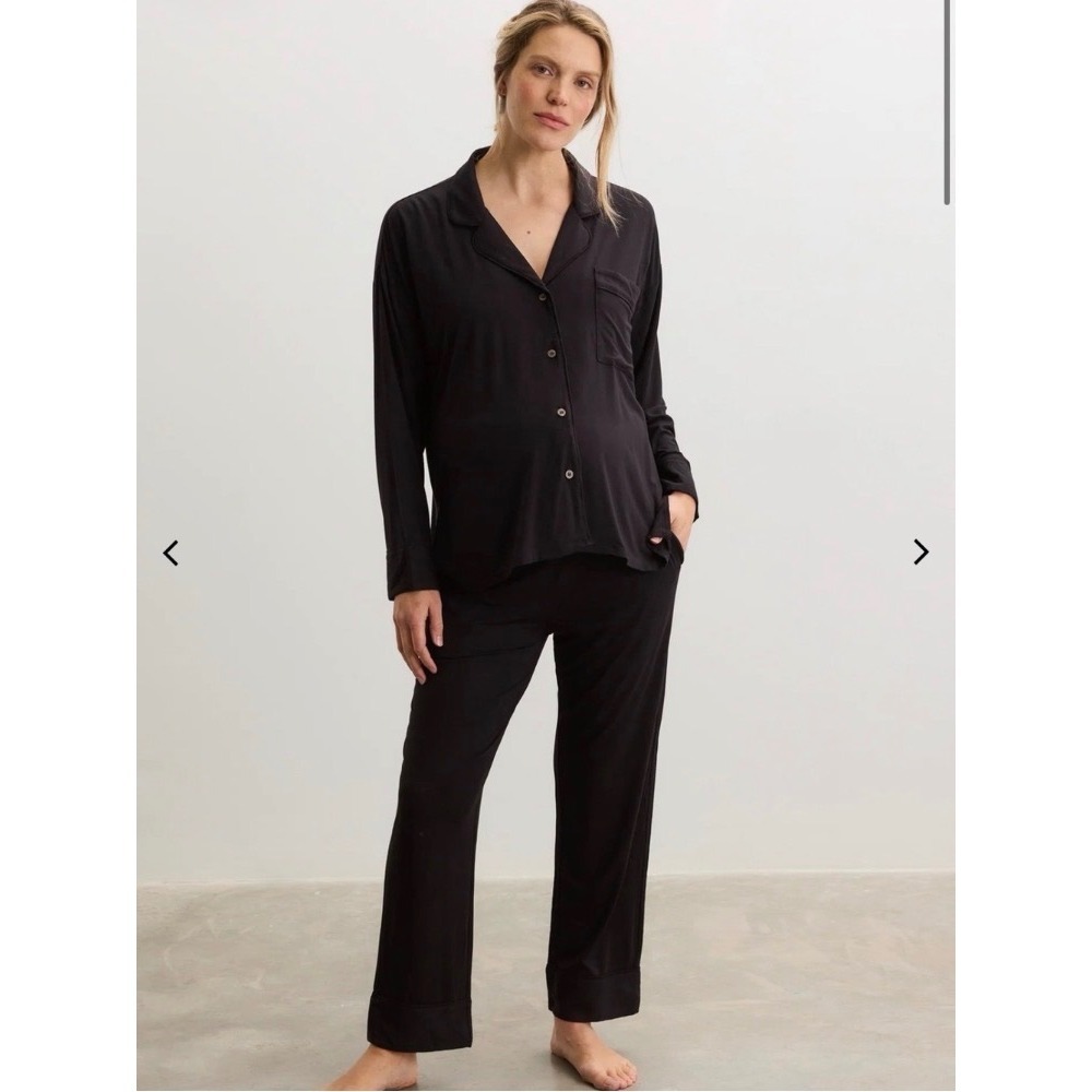 Hatch Pajama Set Women L Black Excellent Maternity Modal Long Sleeve Lounge